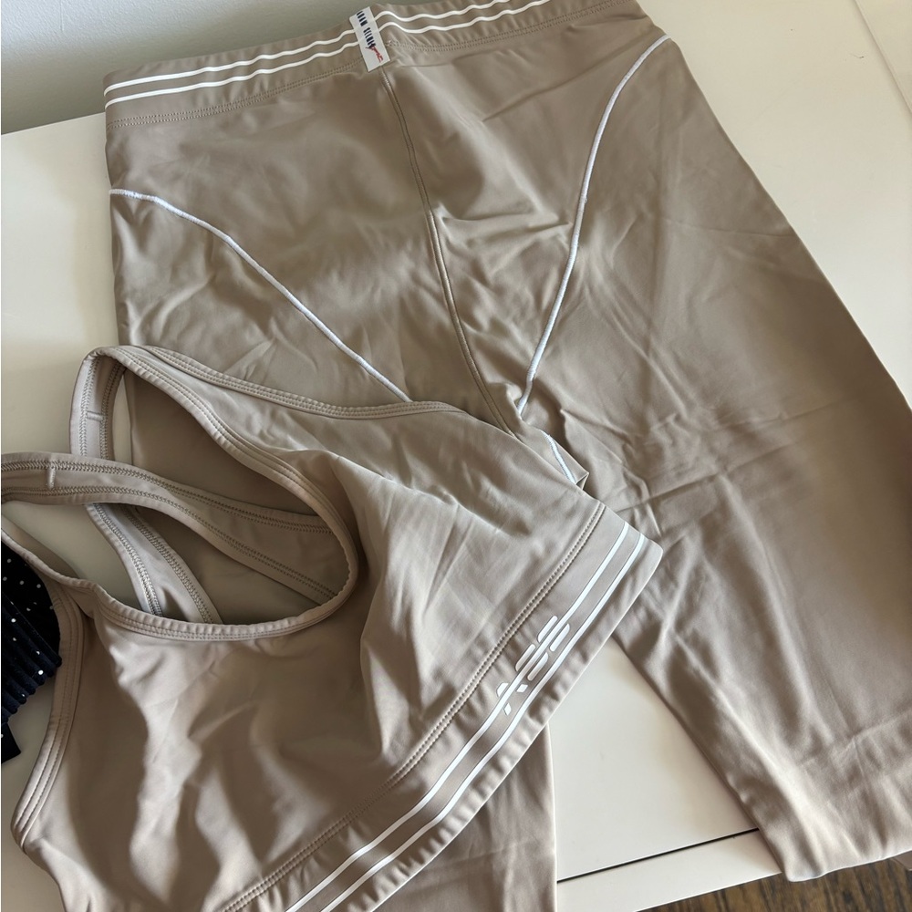 Adam Salman sport Beige Activewear Set with White Accents